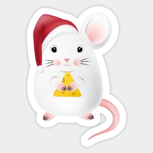 little white mouse in a Christmas hat Sticker